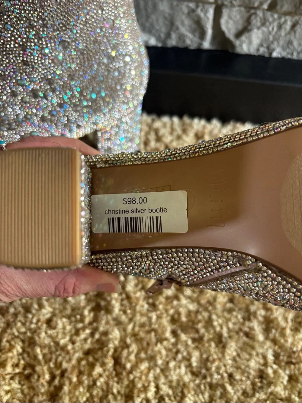 Rhinestone Embellished Nude Ankle Booties - Women's
